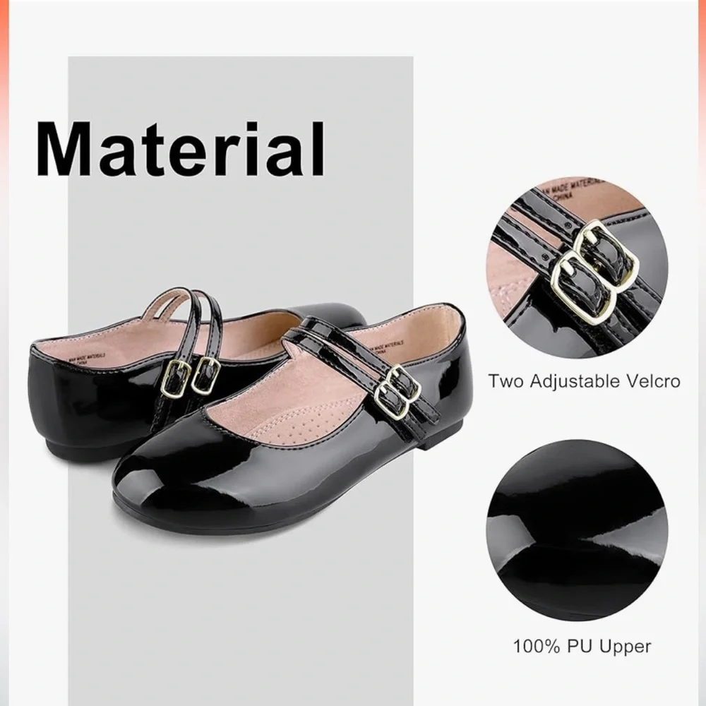 Girls Size 3 Black Patent Mary Jane Double Strap Dress Shoes